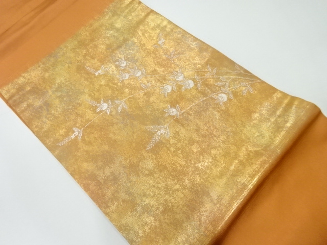 JAPANESE KIMONO / VINTAGE NAGOYA OBI / WOVEN FLORAL PLANTS